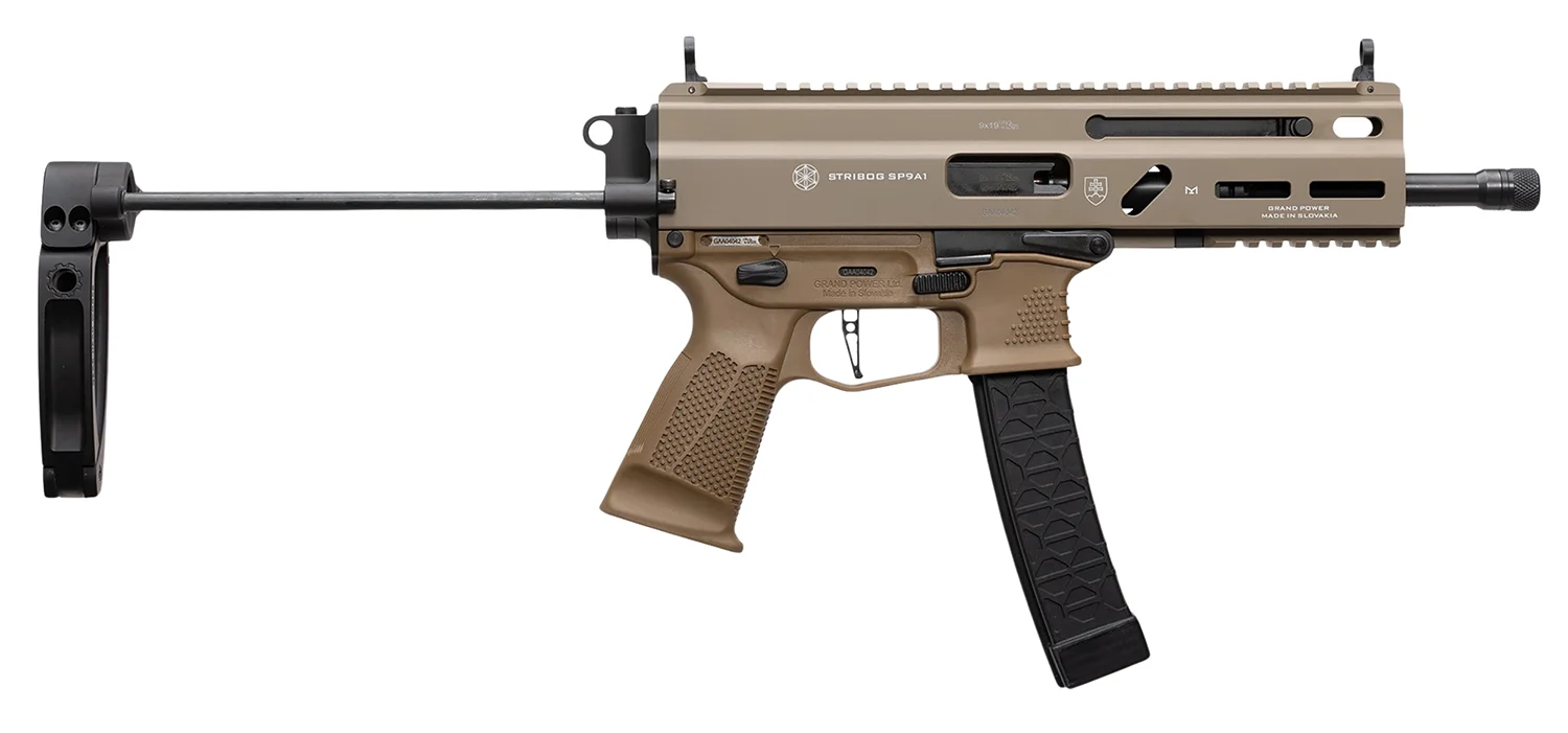 Grand Power Stribog SP9A1 9mm Sub Pistol Tailhook Brace FDE