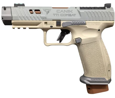 Canik TTI Combat w/ MeCanik MO3, 9mm, 4.60" Ported Barrel, 18 RDs, "Honey Badger" Grey / Tan