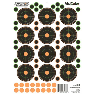 CHAMPION TARGETS 2" Bulls-Eye Target 5/Pk w/60 pasters, Card (46134)