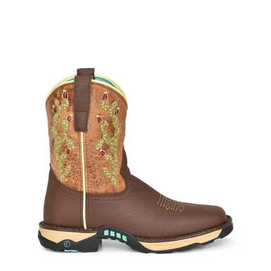 CORRAL Ladies Farm and Ranch Square Toe Chocolate Hydro Resist/Tan Top Cactus Boots (W5005)