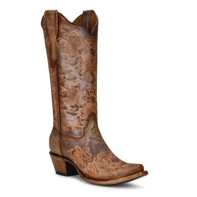 CORRAL Women's Brown Embroidery Snip Toe Boots (L2038)