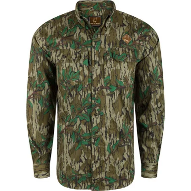 DRAKE Men's Ol' Tom Camo Wingshooter Trey Mossy Oak Greenleaf LS Shirt (OT2606-012)