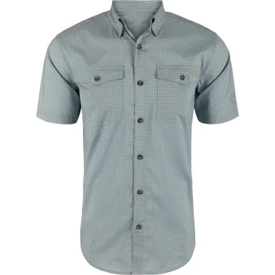 DRAKE Mens Frat Gingham Check Button-Down Quarry Tonal SS Shirt (DS2265-QRT)