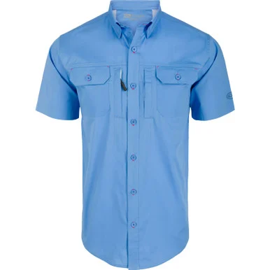 DRAKE Mens Wingshooter Trey Cotton Solid Marina Blue SS Shirt (DS2620-MBU)