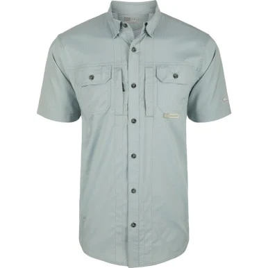 DRAKE Mens Wingshooter Trey Solid Dobby Button-Down Quarry SS Shirt (DS2605-QRY)