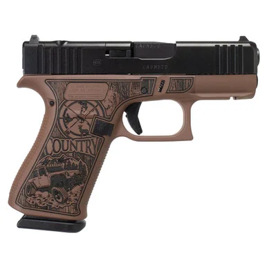 Glock G43X MOS, 9MM, 3.41" Barrel, 10 Rds, Custom Engraved Country Bourbon Cerakote