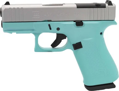 Glock G43X MOS, 9MM, 3.41" Barrel, 10 Rds, Robin's Egg Blue Frame / Crushed Silver Slide