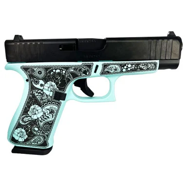 Glock G48 Gen 5, 9MM Luger, 4.17" Barrel, 10 Rds, Custom Robin's Egg Blue Paisley Frame