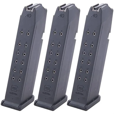 Glock Model 22/35, Magazine, 15 Rds, Black Polymer