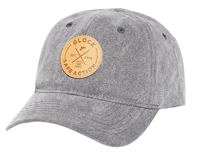 Glock Safe Action Patch Hat, Distressed Gray Denim, Relaxed Fit, Adjustable Metal Buckle