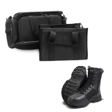 GRITR Tactical Black Range Bag with SMITH & WESSON FOOTWEAR Men's Breach 2.0 8in Side Zip Black 12.5 W Boots