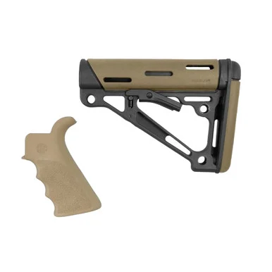 HOGUE AR-15/M-16 OverMolded FDE Beavertail Grip and Commercial Spec Compatible Collapsible Buttstock Kit (15355)