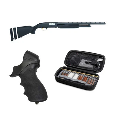 MOSSBERG 500 Super Bantam 22in 20 Gauge Black Youth Pump Action Shotgun with HOGUE Mossberg 500 Tamer Shotgun Pistol Grip and GRITR Multi-Caliber Gun Cleaning Kit