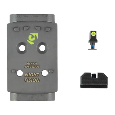 Night Fision GLK-OPBS-EPS-MOS-YGZX, Optic Plate + Backup Sight Combo, Yellow Front Night Sight, Black Rear