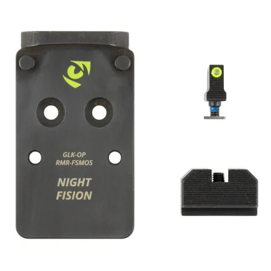 Night Fision GLK-OPBS-RMR-MOS-YGZX, Optic Plate + Backup Sight Combo, Yellow Front Night Sight with Black Rear, RMR/507C Optic Plate, Fits Full Size Glock MOS