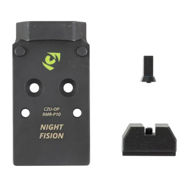 Night Fision Optic Plate + Backup Sight Combo, Black Sights, Trijicon RMR/Holosun 507C Optic Plate, Fits Optic Ready CZ P10