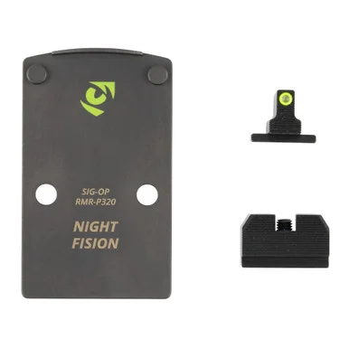 Night Fision SIG-OPBS-RMR-P320-YGZX, Optic Plate + Backup Sight Combo, Yellow Front Night Sight with Black Rear, RMR/507C Optic Plate, Fits Sig P320 with Pro Cut