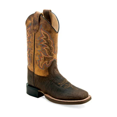 OLD WEST Children's Dark Brown Bull Hide Broad Square Toe Boots (BSC1955)