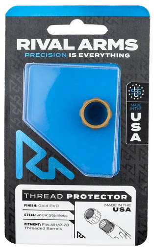 Rival Arms Thread Protector, 9MM, Gold PVD Finish, 416R Stainless Steel, 1/2"-28 TPI