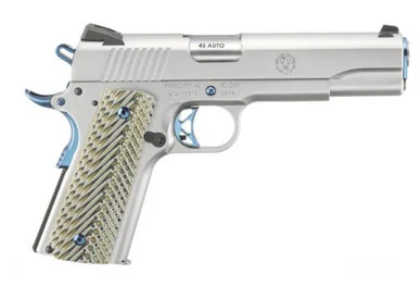 Ruger SR1911, 45 ACP, 5.00" Barrel, 7/8 Rds, Stainless/Cobalt Blue