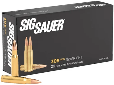 SIG Sauer 308WIN, 150 Grain, 20 Rounds, Full Metal Jacket