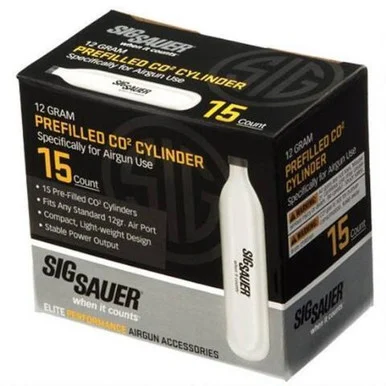 SIG Sauer CO2 Cartridge, 12gr, 15 Count, Prefilled for Airgun Use