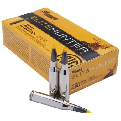 SIG Sauer Elite Hunter Tipped, .260 REMINGTON, 130 GR, Nickel-Plated Brass