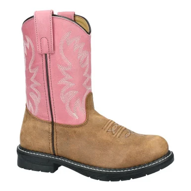 SMOKY MOUNTAIN BOOTS Youth Buffalo Vintage Brown/Pink Leather Wellington Western Boots (3405Y)
