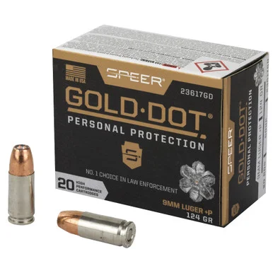 Speer Ammunition Speer Gold Dot, Personal Protection, 9MM, 124 Grain, Hollow Point, +P, 20 Round Box 23617GD