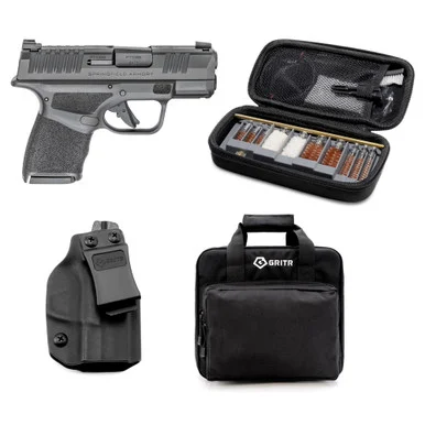 SPRINGFIELD ARMORY Hellcat 3in Micro-Compact 9mm Pistol with GRITR Hellcat IWB RH Kydex Gun Holster for Springfield Hellcat, GRITR Multi-Caliber Gun Cleaning Kit and GRITR Soft Black Pistol Case