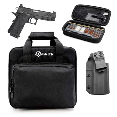 STACCATO 2011 Staccato P Optic Ready 4.4in Bull 9mm DLC/SS Barrel Pistol with GRITR 2011 models IWB Right Hand Kydex Holster, Gritr Multi-Caliber Cleaning Kit and Gritr Soft Pistol Case