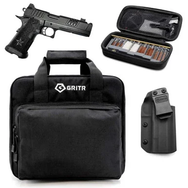 STACCATO 2011 Staccato XC 9mm 5in Compensated DLC/DLC CB Barrel Pistol with GRITR 2011 models IWB Right Hand Kydex Holster, Gritr Multi-Caliber Cleaning Kit and Gritr Soft Pistol Case