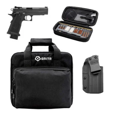 STACCATO P 9mm 4.4in Bull 2x 17rd DLC/SS SAO Pistol with GRITR 2011 models IWB Right Hand Kydex Holster, Gritr Multi-Caliber Cleaning Kit and Gritr Soft Pistol Case