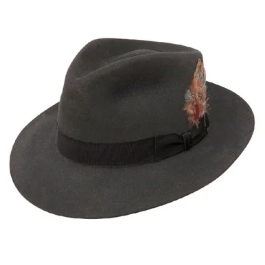 STETSON Chatham Fur Felt Graphite Fedora Hat (TFCHAT-102338)