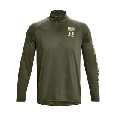 UNDER ARMOUR Men's Freedom Tech 1/2 Zip Marine OD Green/Desert Sand LS Shirt (1382200-390)