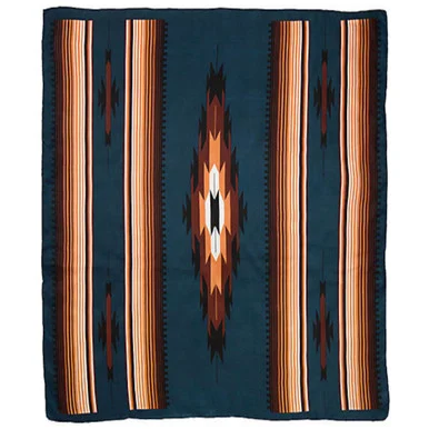 WYOMING TRADERS Aztec Teal and Tan Extra Large Silk Scarf (XATT)