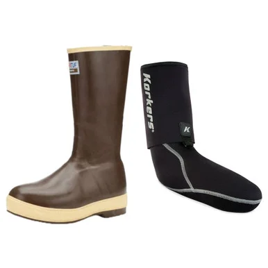 XTRATUF Mens Legacy 15in Pain Toe Insulated Copper/Tan Size 10 Boot With KORKERS I-Drain Neoprene 3.5mm Black Size M Guard Sock