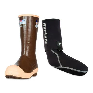 XTRATUF Mens Legacy 15in Steel Toe Insulated Copper/Tan Size 13 Boot With KORKERS I-Drain Neoprene 3.5mm Black Size XL Guard Sock