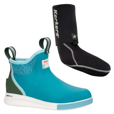 XTRATUF Women's Sport Ankle Deck Teal Size 10 Boot and KORKERS I-Drain Neoprene 3.5mm Black Size M Guard Sock